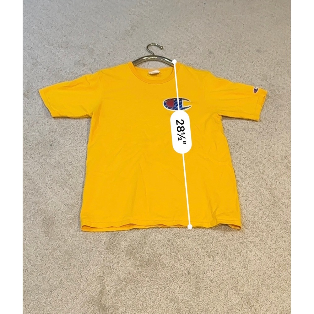 Champion Mens Big C Logo Script Fill T-Shirt Yellow Medium Short Sleeve‎ Tee - Picture 6 of 6